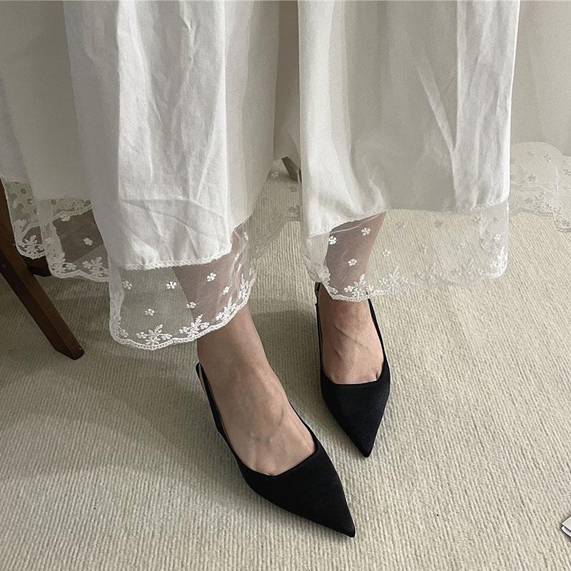 Fashion Fashion Pointed Toe Ladies Pumps Heels Shoes Shallow Female Slip On Footwear Silk Women Medium Heels Shoes Sandals 2025 New
