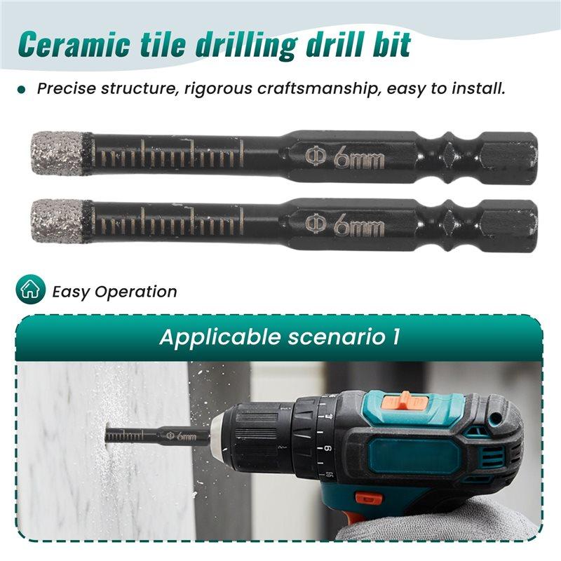 ABWR-10Pcs Diamond Drill Bits,6Mm Dry Diamond Core Drill Bit Set For ,Granite,Tile,Glass,Marble,Brick,Stone Easy Install