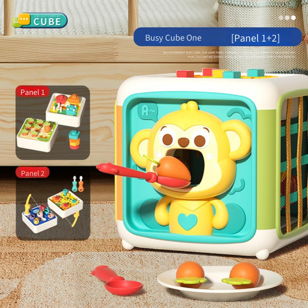Montessori 6-Sided Busy Activity Cube, Multifunctional Sensory Shape Sorter Educational Toy for Kids Early Learning