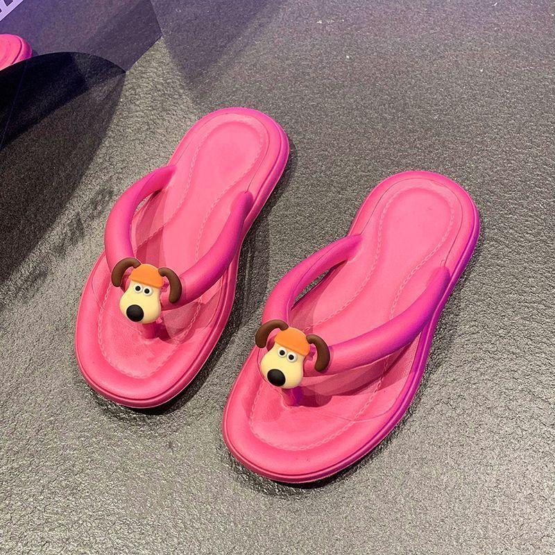 Cute puppy non-slip cold slippers for women's summer wear 2025 new flat-bottomed seaside beach flip-flops for women