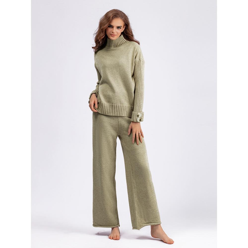 HNXC Autumn Winter Knitted Suit for Women: A Stylish Semi-turtleneck Sweater with A Thick Layer and Loose Two-piece Outerwear