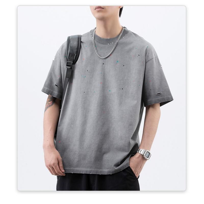 Summer American High-density Knit Loose Hand-painted Craft Men's T-shirt Short-sleeved