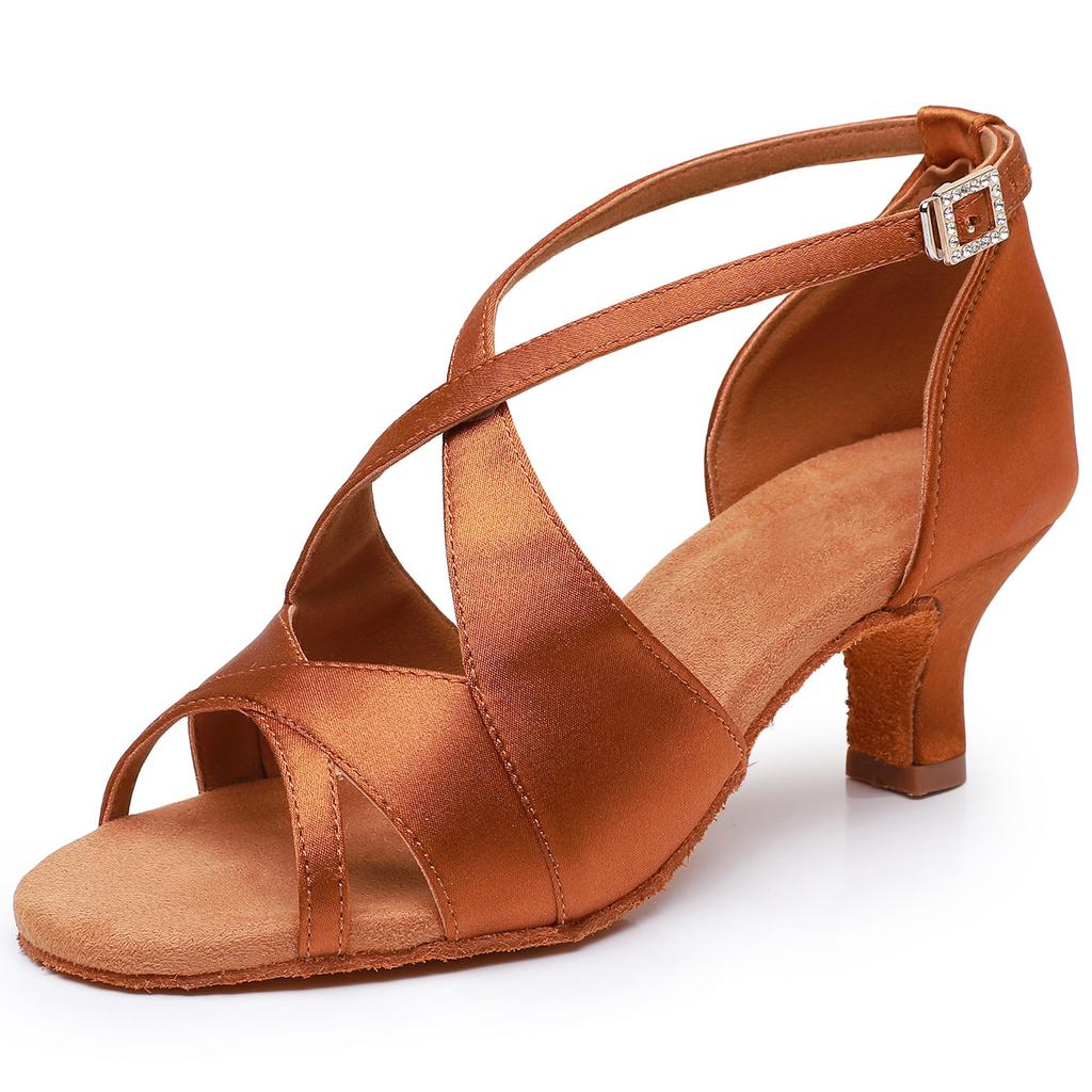 Latin Suede Dance Shoes for Women,ballroom,jazz Salsa Dance Shoes for Ladies,new Rhinestone Buckle,soft Sole,brown,black,5cm/7cm