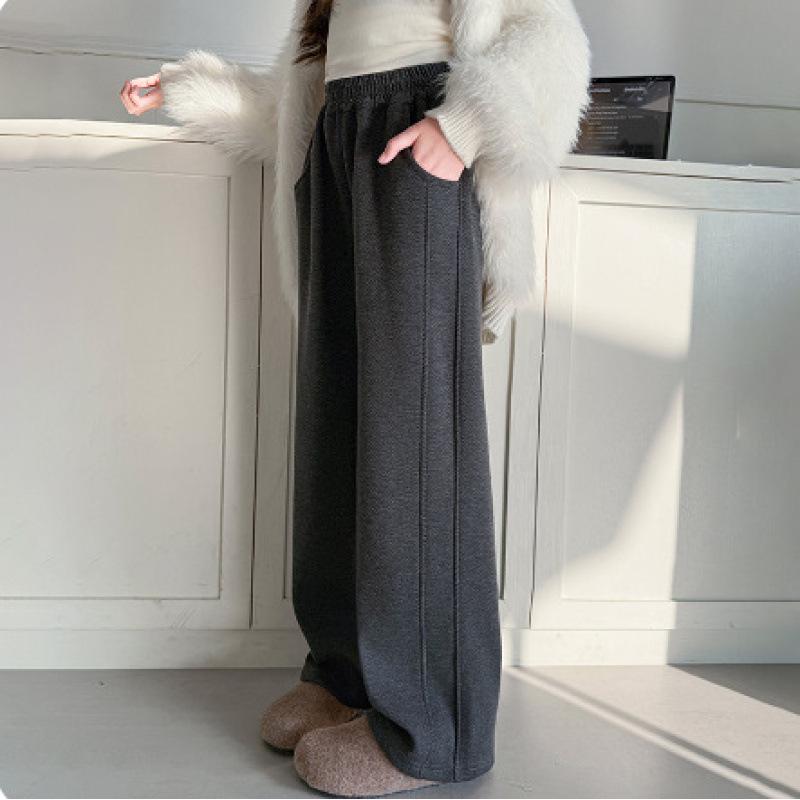 Girls  Velvet Wide-Leg Pants Winter 2025: Trendy Slim Fit, Thick Warmth, Straight-Leg Long Pants for Big Girls 160 cm
