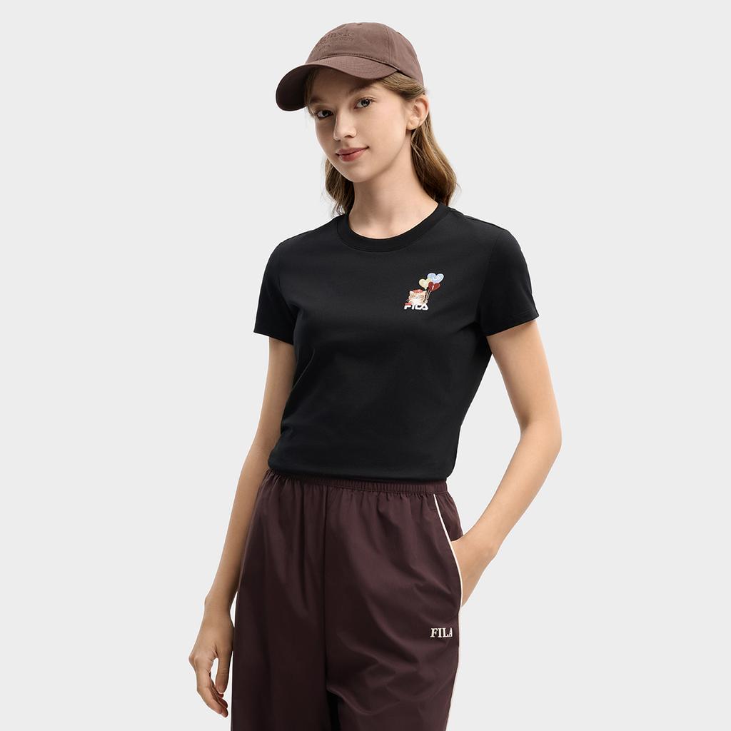 Fila Knitted Short Sleeve Spring Logo Round Neck Casual T-Shirt Women Tops F51W619101FBK