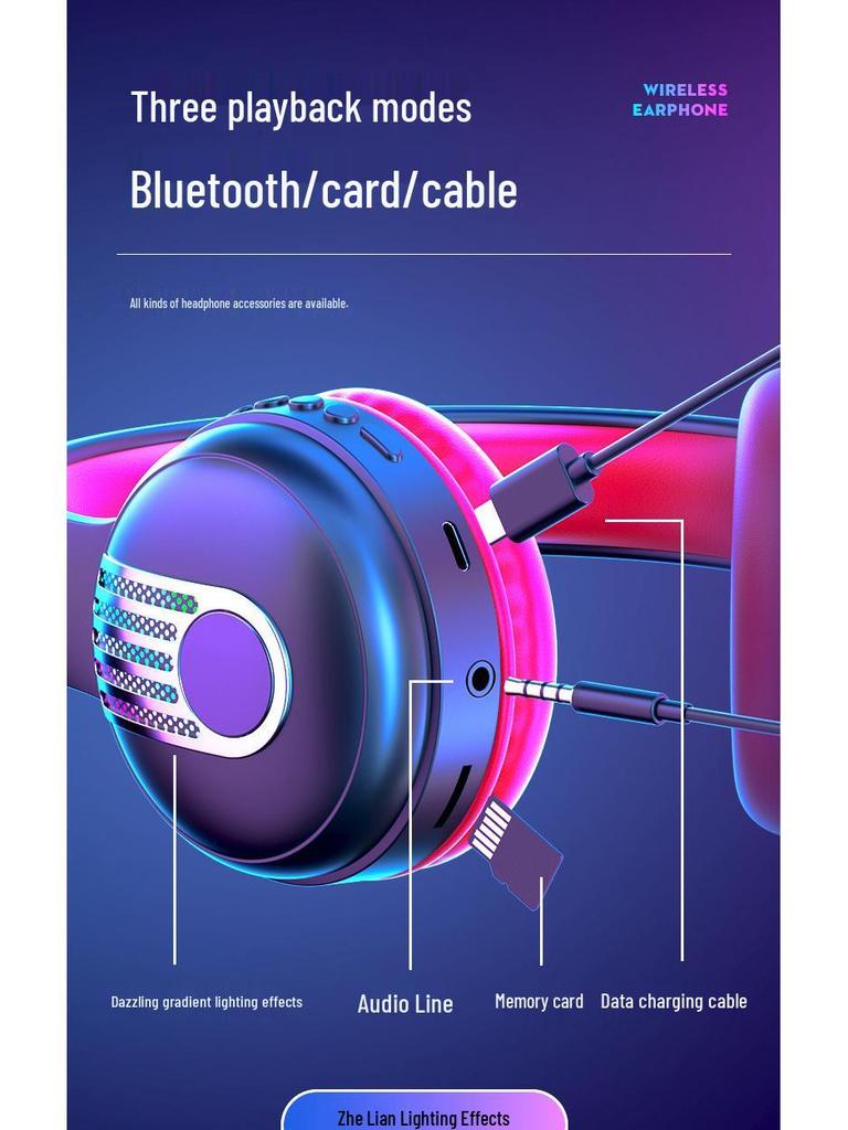 KE-12 Bluetooth Headband Headphones with LED Lighting, HIFI Super Bass, and Long Battery Life