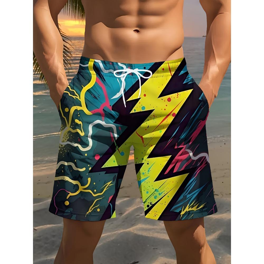 Men's Gradient Lemon Print Beach Shorts Drawstring Waist Quick Dry Casual Swim Trunks 2026