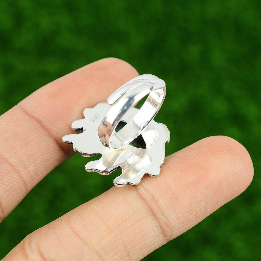 Natural Tibetan Turquoise Gemstone 925 Silver Promise Adjustable Ring For Women
