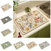 Çiçek Desenli Drenaj Matı Kaymaz Drenaj Pedi Yemek Takımı Halı Bulaşık Kurutma Matı Mutfak