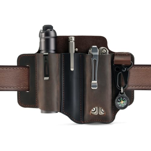 VIPERADE PJ29 Belt Multi-Tool Sheath, Men's Leather EDC Pocket Organizer, EDC Leather Sheath, Leatherman Sheath with Pen Holder and Key Fob (Brown)