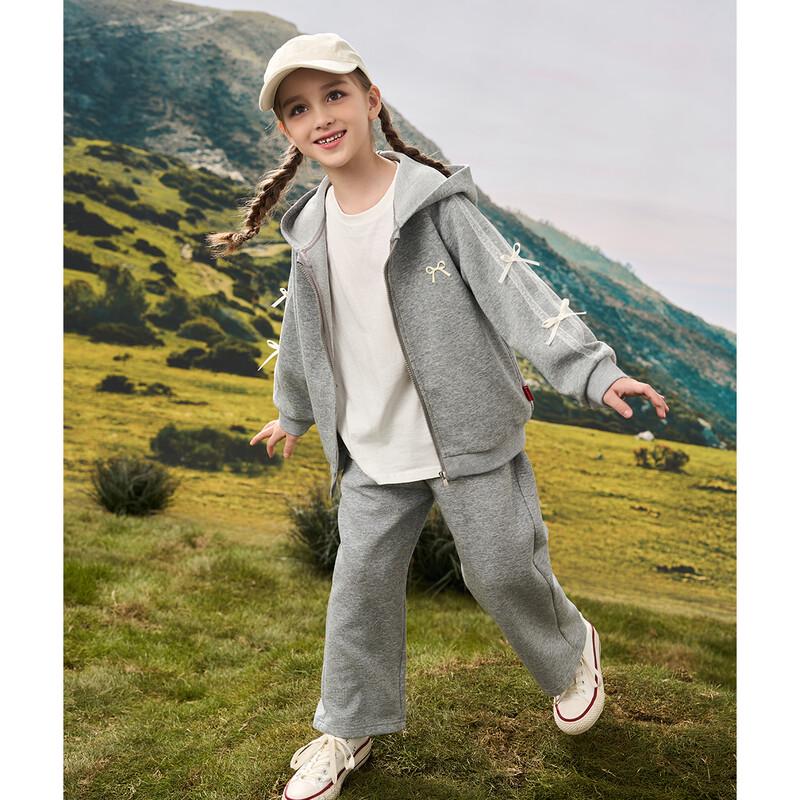 Girls  Casual Hooded Cardigan Sweatshirt & Pants Set 120