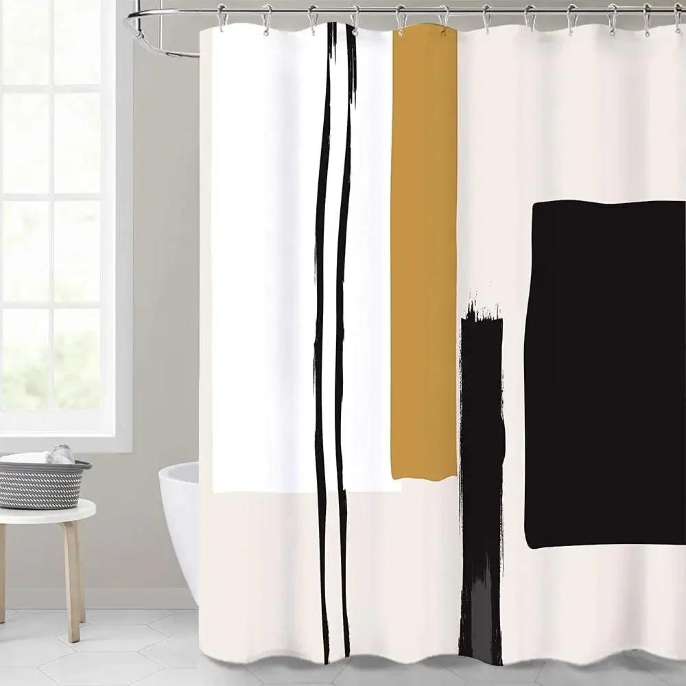 Abstract minimalist modern bathroom shower curtain neutral beautiful striped waterproof decorative shower curtain