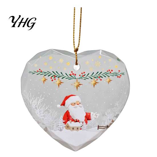 Decorative Hanging Ornaments for Home Heart Shaped Christmas Ornaments, Crystal Santa Winter Scene Ornament, Transparent Clear Style Pendants