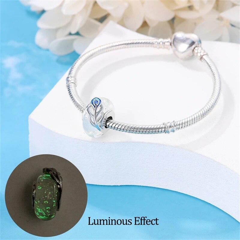 100 %925 Sterling Silver Colorful Butterfly Flower Luminous Glass Charms Beads Fitfashion Original Bracelets Fine Diy Jewelry