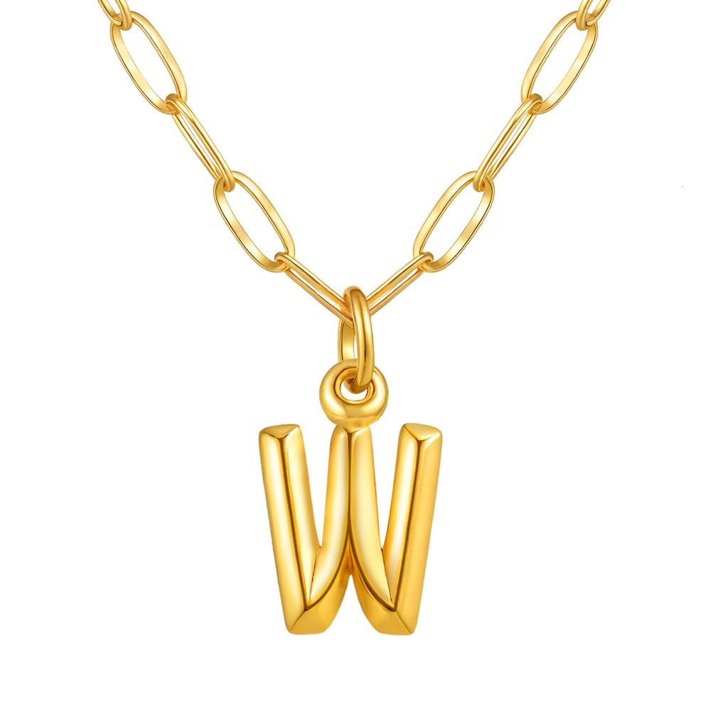 Stainless Steel Plated 18K Gold Small Square Chain Three-Dimensional 26 Letter Pendant Necklace Fashion Jewelry Nc-1958