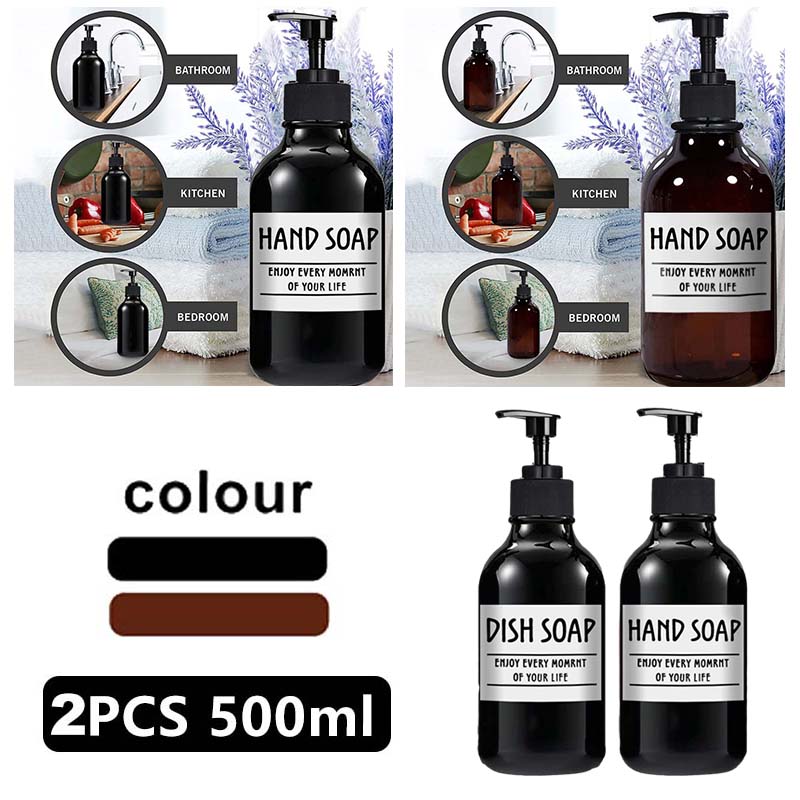 2PCS 500ml Travel Large Capacity Bathroom Soap Shampoo Dispenser Pump Press Bottle Multi-purpose Liquid with 6 Labels