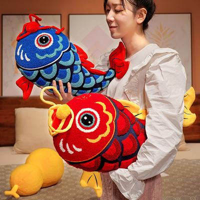 Joy Chinese Traditional Lion Dance Cushion Koi Fish Embroidery Pillow Gold Ingot Cushion Sofa Chair Car Home Wedding Lucky Decor