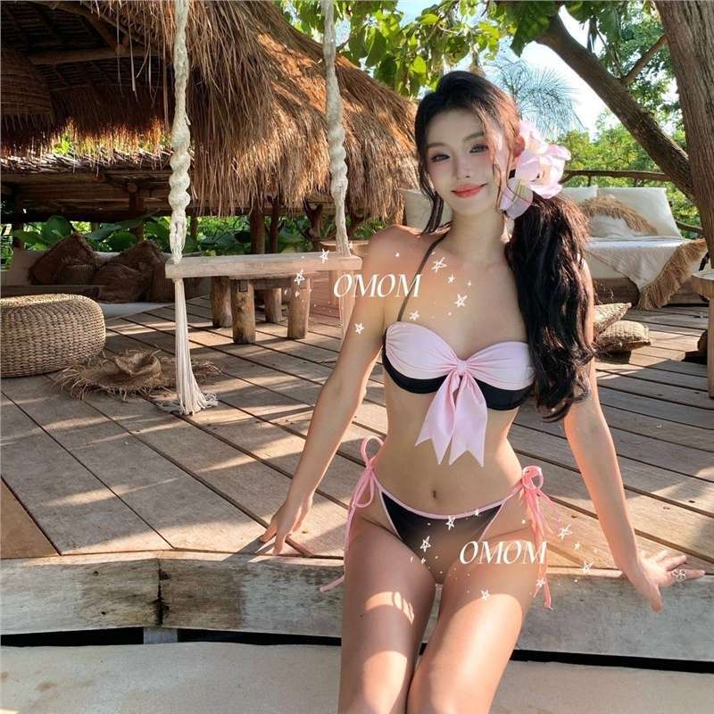 

[Rebel Sweetheart] Island vacation sweet and sexy color matching knitted fishtail dress summer film swimsuit bikini M