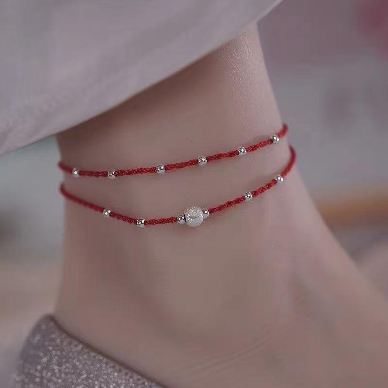 Lucky Silver Bead Rope Anklet Ornament Accessories Adjustsize Tie Foot Friend Gift Lucky Simple Anklet Personality Jewelry