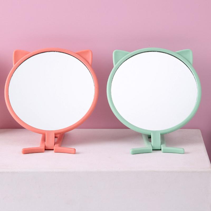 1 Stück Einfache Katzenohren Handheld HD Make-up-Spiegel Tragbar Faltbar Dual-Use Schreibtischspiegel Günstiger Studenten Hand-Make-up-Spiegel