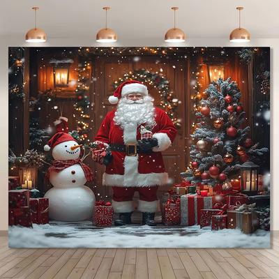 2D Christmas Santa & Snowman Backdrop Xmas Tree Gift Photography Background