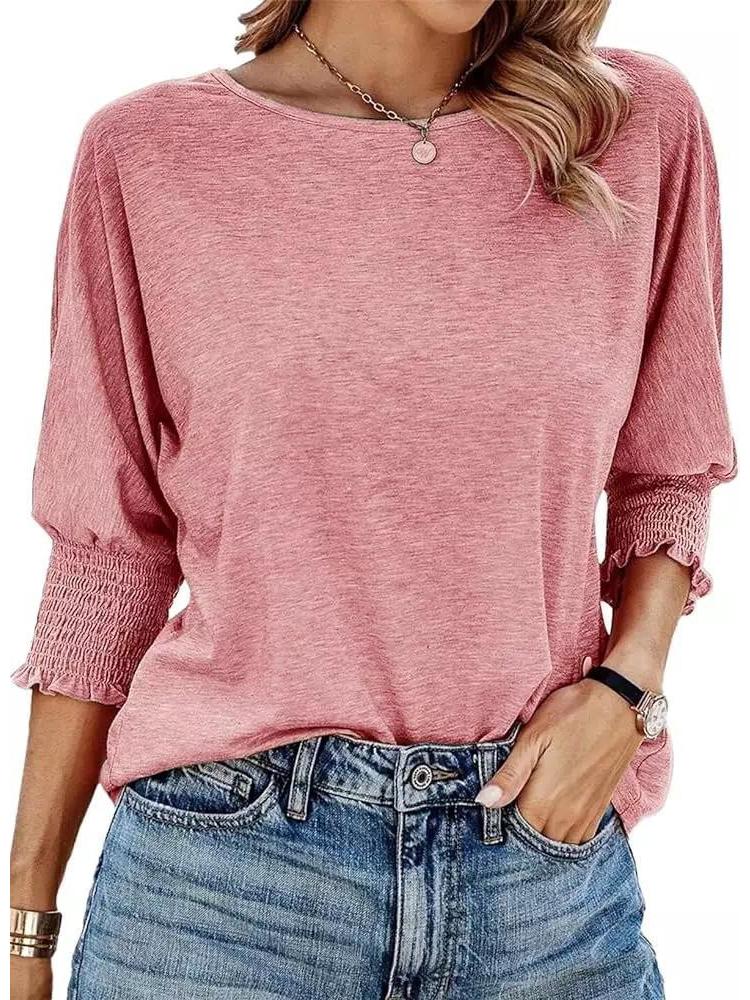 

Летняя женская футболка большого размера свободного кроя с длинным рукавом на манжете и круглым вырезом X-Large