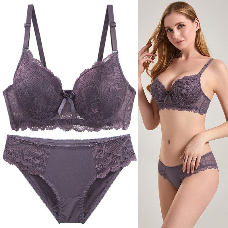 Sexy Lace Lingerie Set with Underwire Bra for Support and Side Boob Reduction Breathable Thin Bra and Comfortable Panties