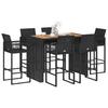7 Piece Outdoor Bar Set Without Cushions Black Poly Rattan Acacia