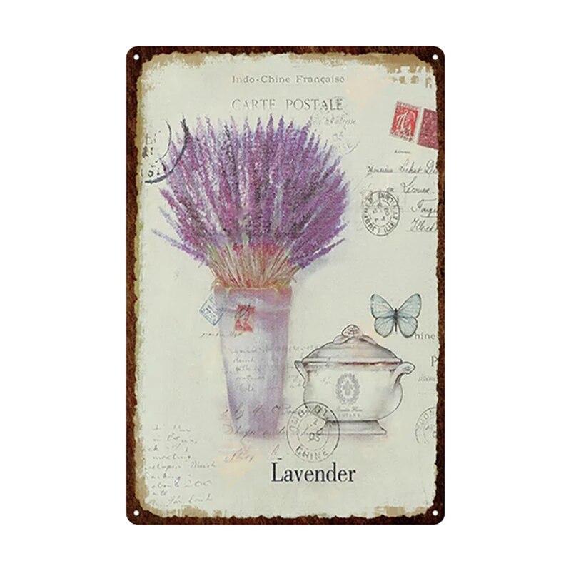 Flowers Metal Tin Sign Retro Plates Rose Peony Lavender Art Plaque Vintage Poster Garden Room Home Wall Decor Gift