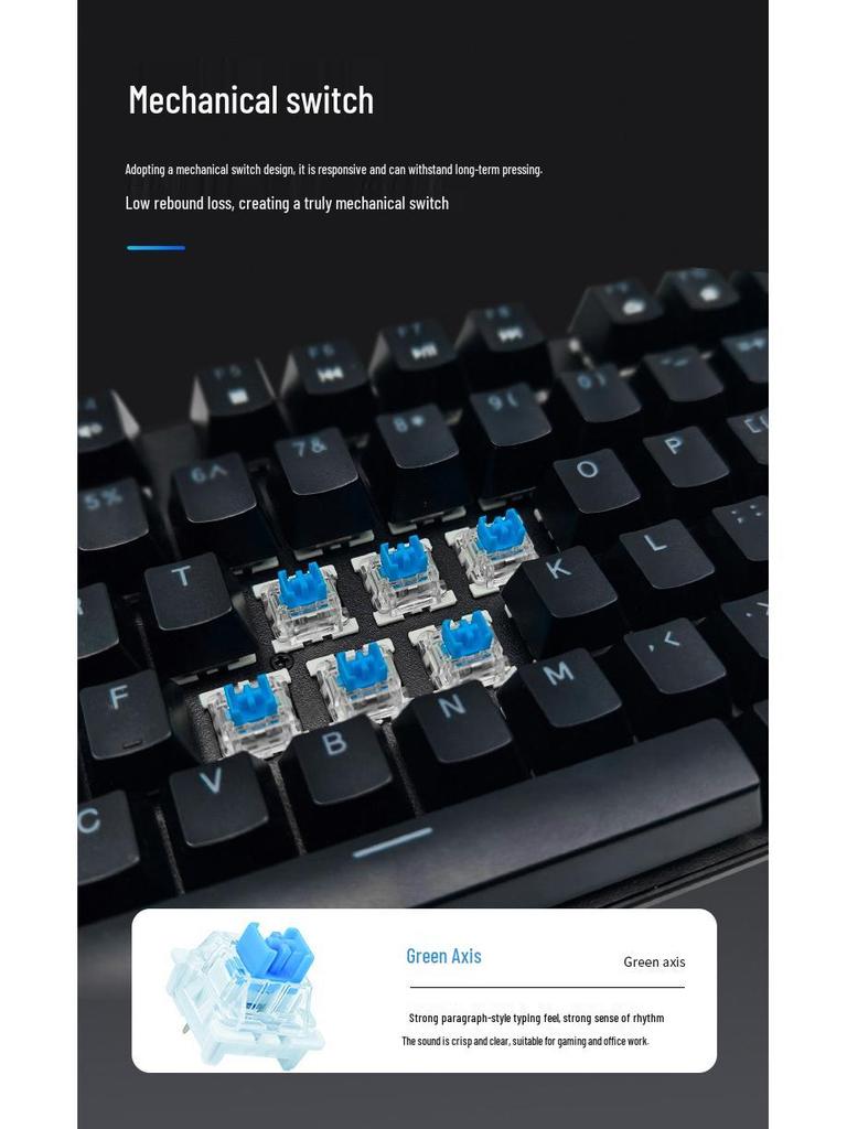 In-Stock RGB 87-Key True Mechanical Wired Keyboard, Blue Switch, for PC, Laptop, Office, and E-sports.