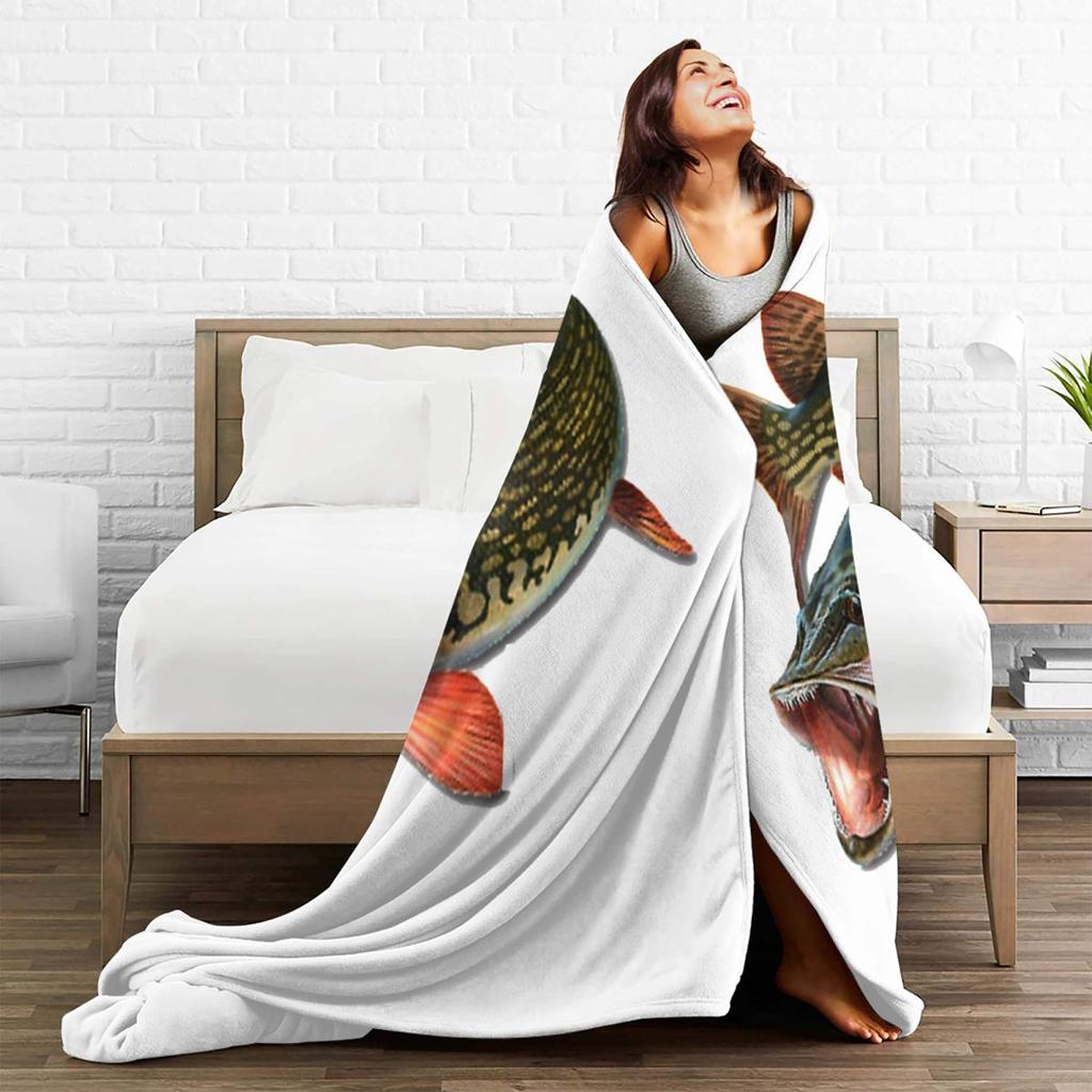 Northern Pike Fish Blanket Soft Warm Flannel Throw Blanket Plush for Bed Living room Picnic Travel Home Sofa