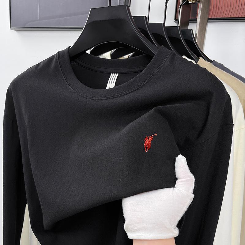 Spring and Autumn Cotton Pony Embroidered Men's T-Shirt Long Sleeve Casual Versatile Bottom Shirt Men's Clothes