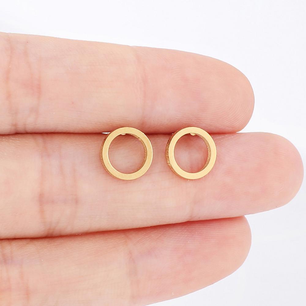 Stainless Steel Round Stud Earrings For Women Girl Gold Color Geometric Circle Fashion Ear Zircon Birthday Party Gift Wholesale