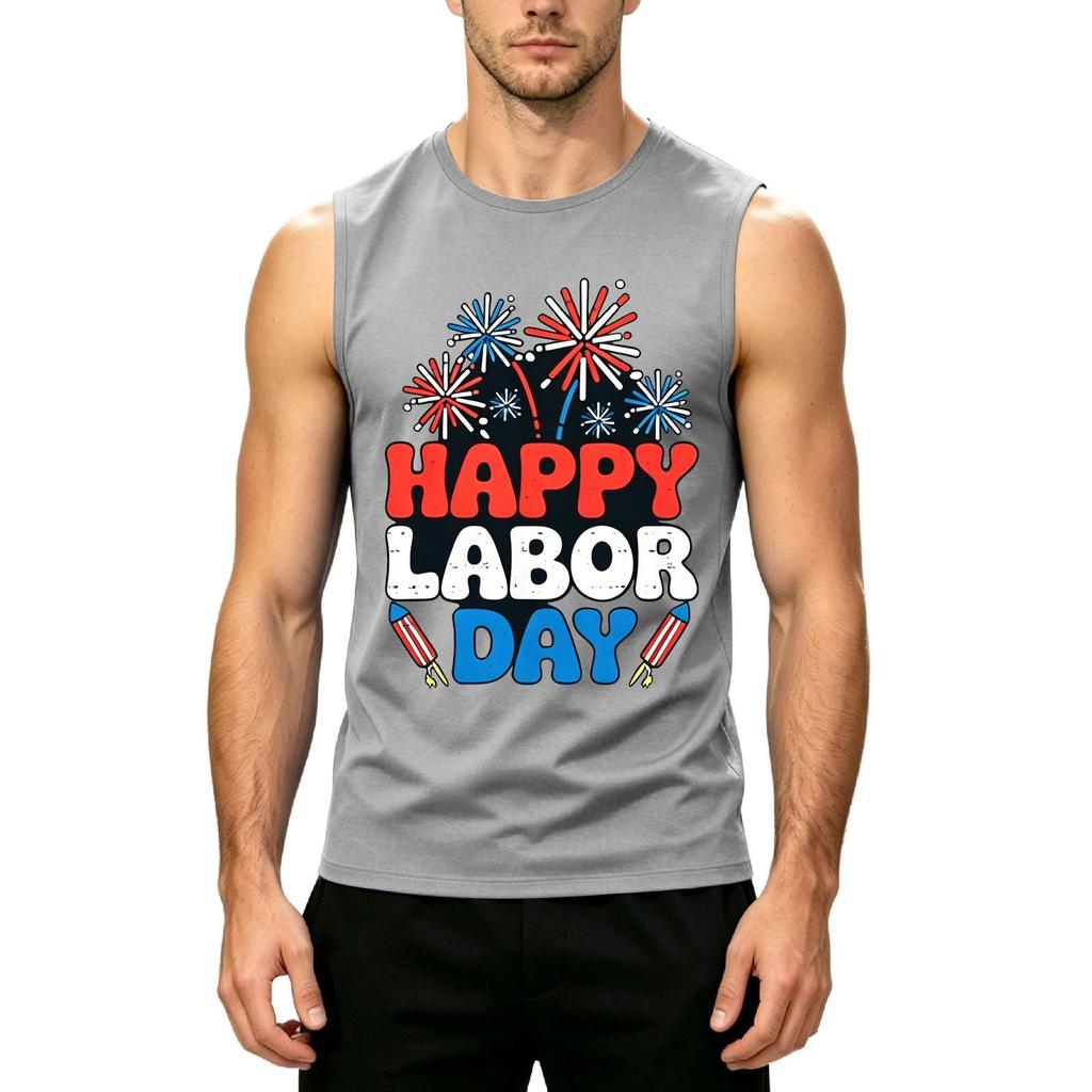 Men's Sleeveless Casual Tank Top Labor Day Graphic Print Summer Muscle Shirt Lightweight Comfortable Fit