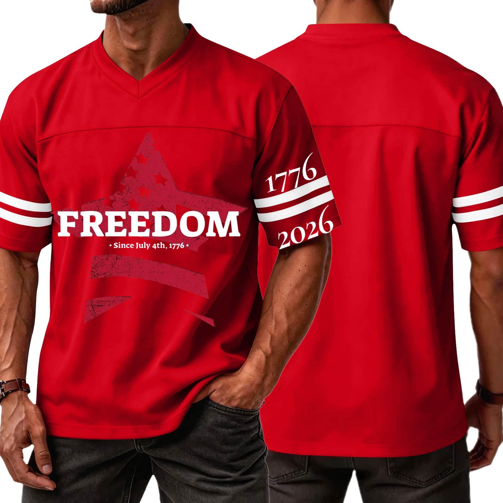

Men s Casual V Neck Pullover Shirt Short Sleeve Sport Tee Independence Day Letter Print Freedom Since July 4th S червоний