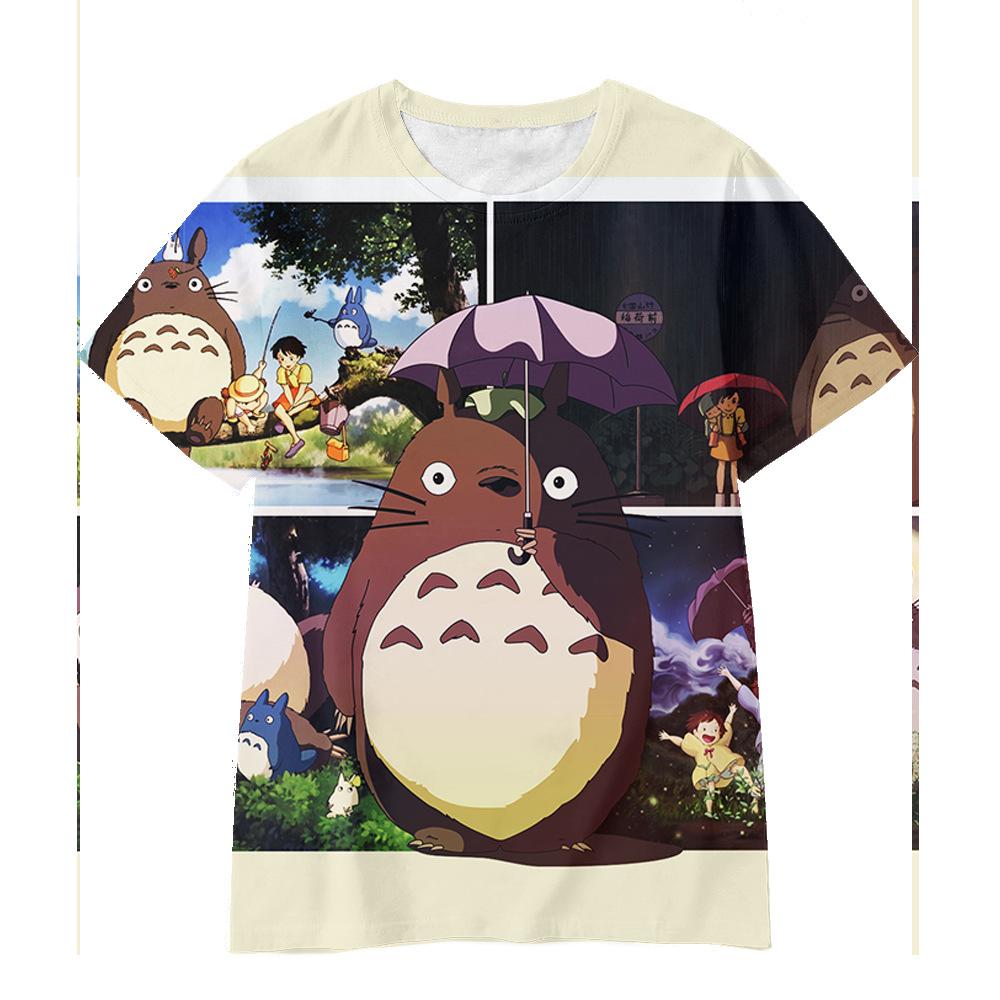 3D Hayao Miyazaki Cartoon Totoro Pattern Printed Casual Short Sleeved Children's Boy T-shirts - Soft Medium Stretch Fabric Summer Relaxed Fit Clothing
