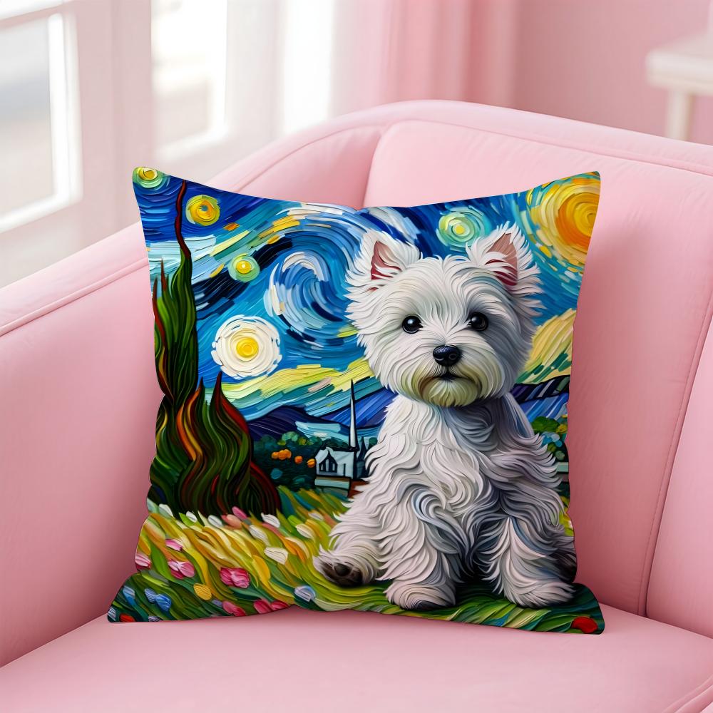 WWest Highland White Terrier Cushion Cover Pillowcase Short Plush Invisible zipper Room Sofa Cushion Cover