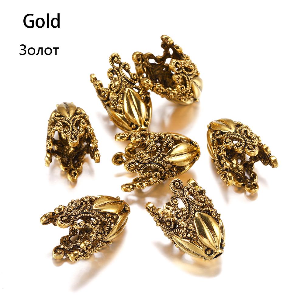 2Pcs Alloy Hollow Flower Beads Caps Various Shapes End Caps Connectors For DIY Earring Jewelry Making Accessroies Supplies