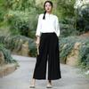 Johnature Spring Vintage High Waist Wide Leg Pants Belt Patchwork Pockets Casual Trousers Solid Color Soft Women Pants
