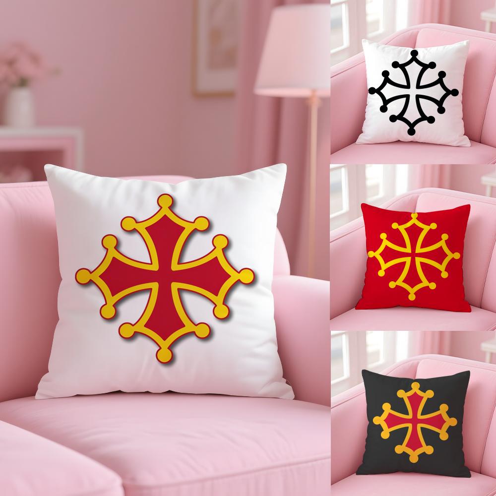Region Occitania Occitan Cross Cushion Cover Plush Fabric Soft Double-Sided Printed Invisible Zipper Sofa Pillow Case Home Decor