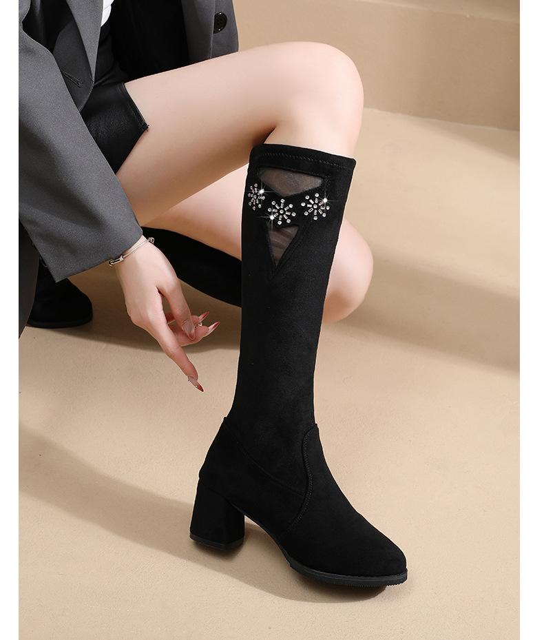 

Осень-зима 2025 новые сапоги, эластичные ботфорты, толстый каблук тонкий, высокие сапоги не спадают, женские сапоги на высоком каблуке 40