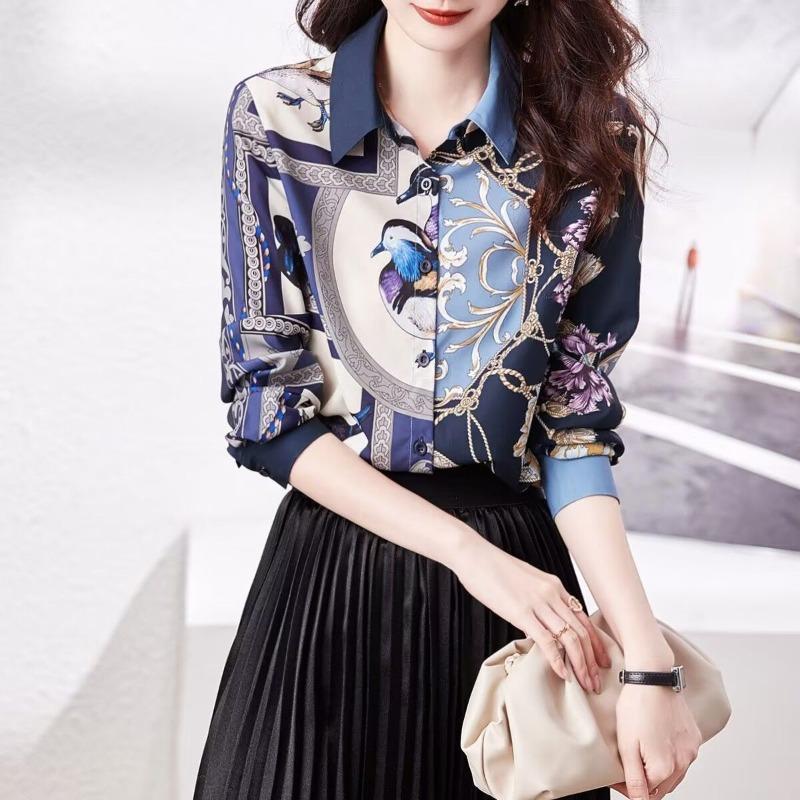 High-end Shirts for Women 2025 Autumn New Tops Stylish Twill Retro Printed Long-sleeved Design Cardigan
