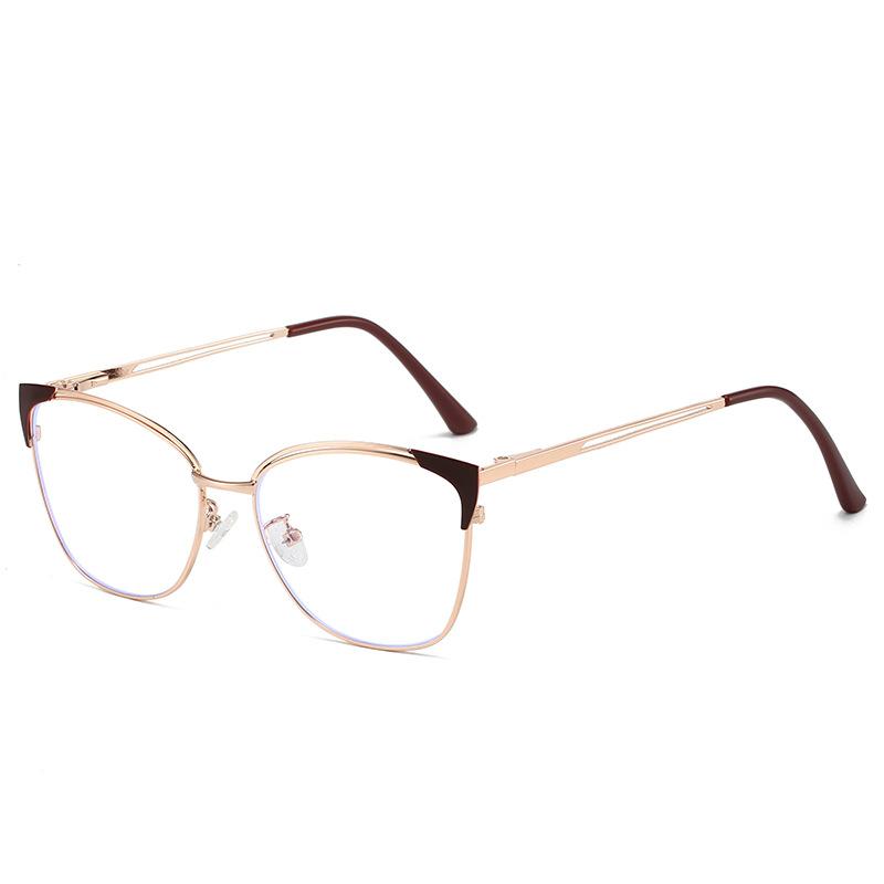 Blaulichtfilterbrille, Retro Metallbrillengestell, Modische Cat-Eye-Flachgläser für Damen und Herren