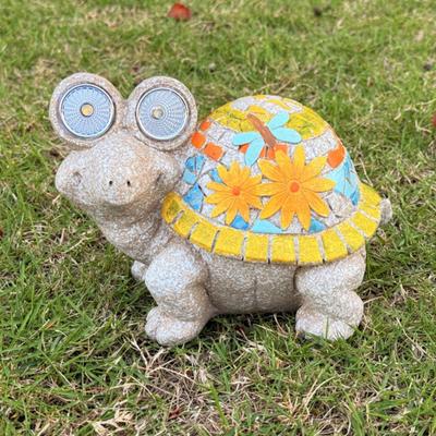 Garden Turtle Statue Turtle Sculpture with Solar Lights Outdoor Flower Turtle Ornament for Yard Lawn Decoration Housewarming Gift
