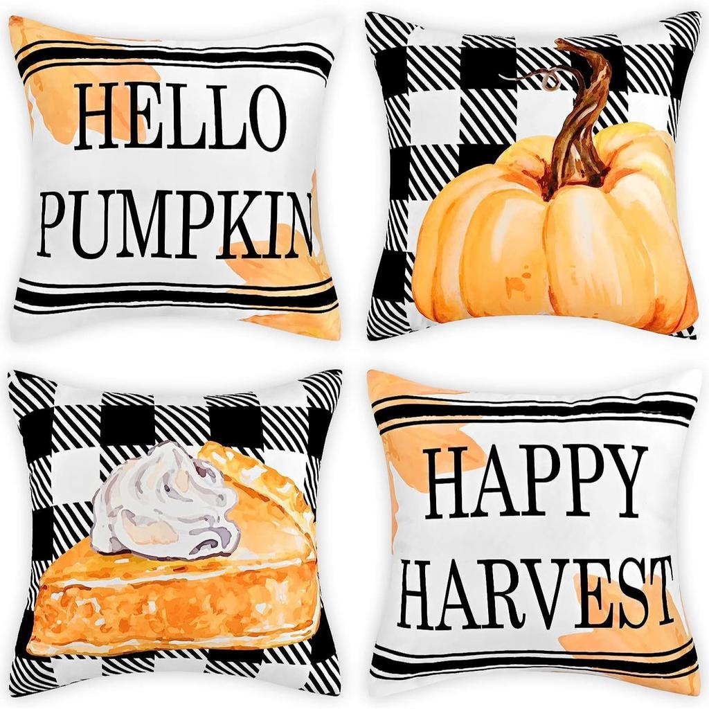Nordic Fashion Square Linen Pillowcase Thanksgiving Design Autumn Harvest Cartoon Pumpkin Print Cushion Pillowcase