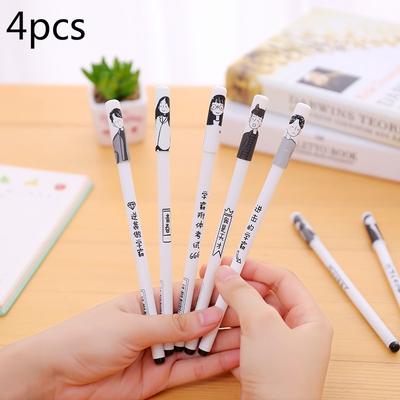 Creative Personality Text Simple Gel Pen Character PenNeedle Full Black Neutral Pen 4Pcs