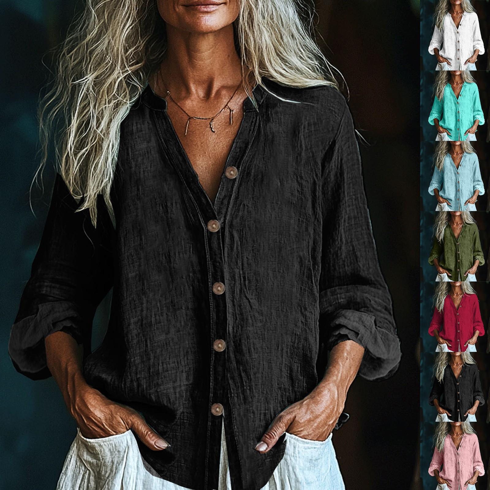 

Women s Fashionable And Casual Solid-color Long-sleeved Cotton And Linen Shirt Top XXL рожевий