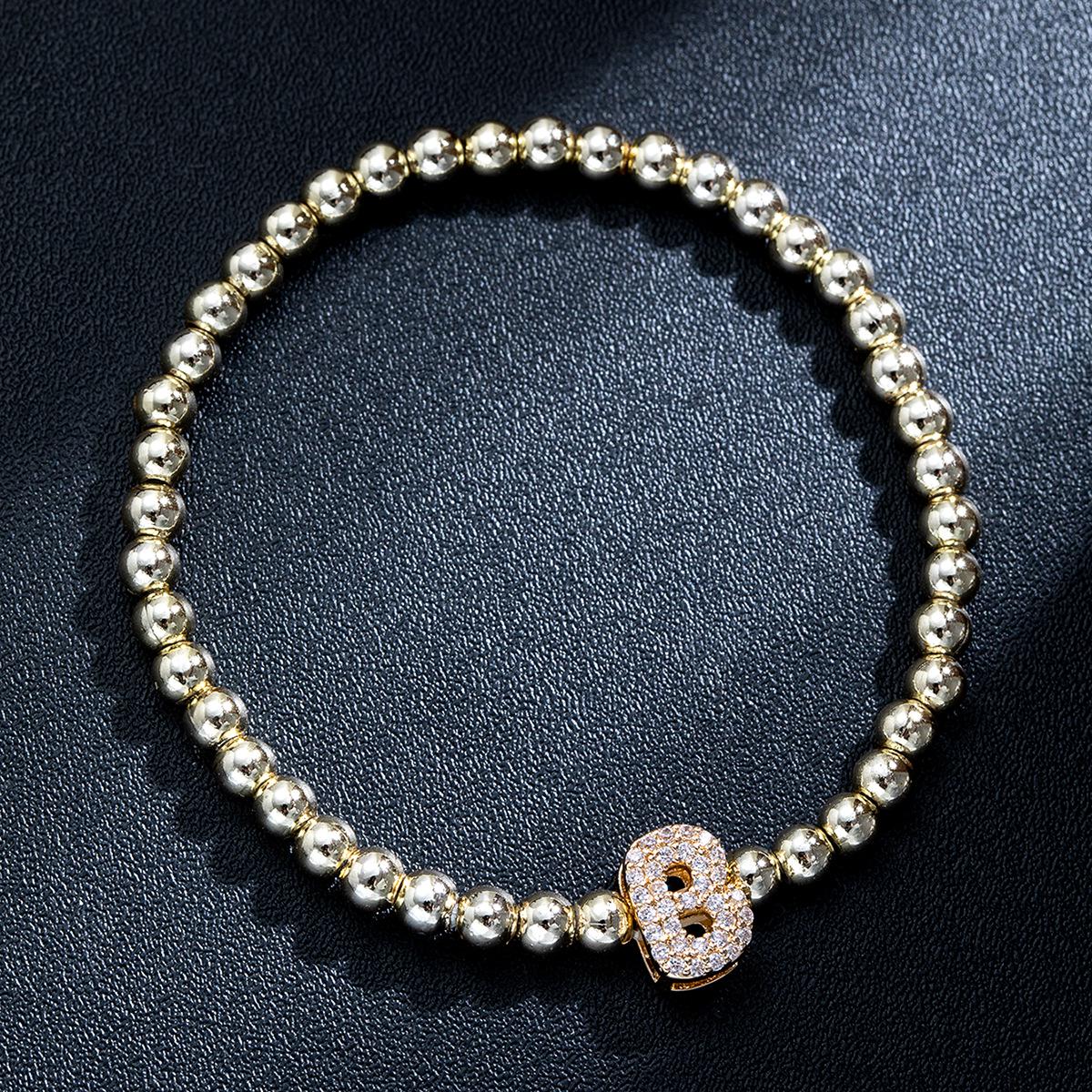 Cross-Border Fashion Letter Bracelet: Copper Inlaid with Zircon & UVCCB Beaded Elastic Design for Ladies