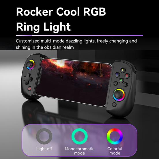 Wireless Game Controller for Android for iOS RGB Light 6-Axis Gyro Vibration Stretchable Tablet PC Gamepad Bluetooth-compatible Gaming Joystick
