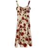 Rose Print Over-the-Knee Camisole Dress, Summer 2025: Slimming Yùjiě Style Waist-Cinching Skirt